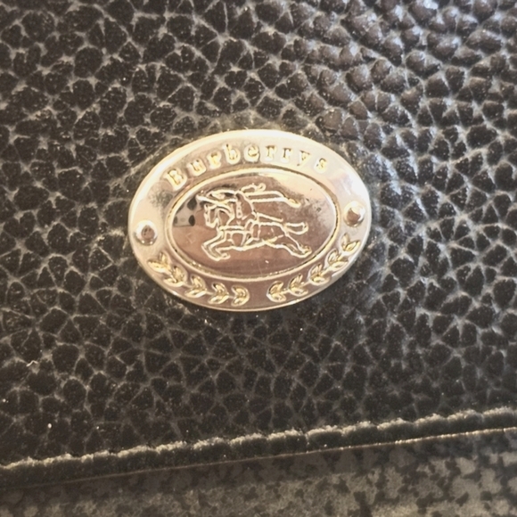 Burberry Black Pebbled Leather Nova Check Wallet w/Faux Pearl Strap/Twilly Added - Picture 10 of 13